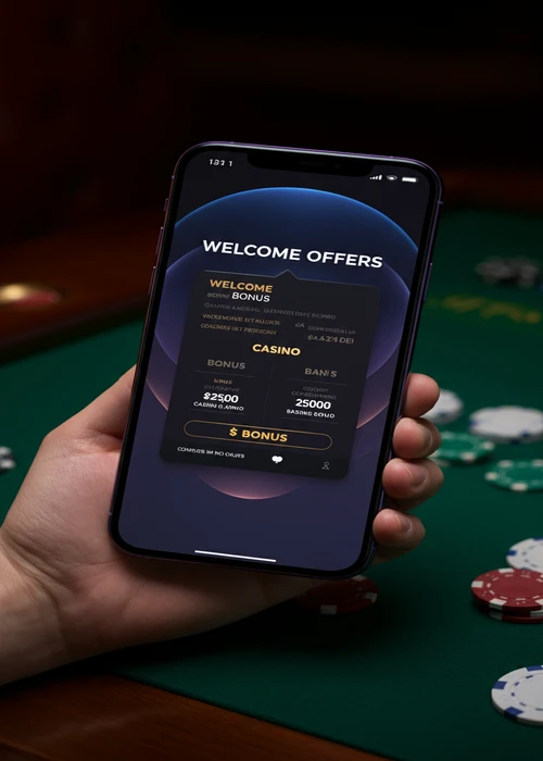 Kingdom Casino: Majestätisches Logo mit Krone, umgeben von beliebten Slots und Live-Tischspielen, die das vielfältige Angebot und den attraktiven Willkommensbonus für neue Spieler zeigen.